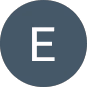 White letter E on a dark gray circular background.